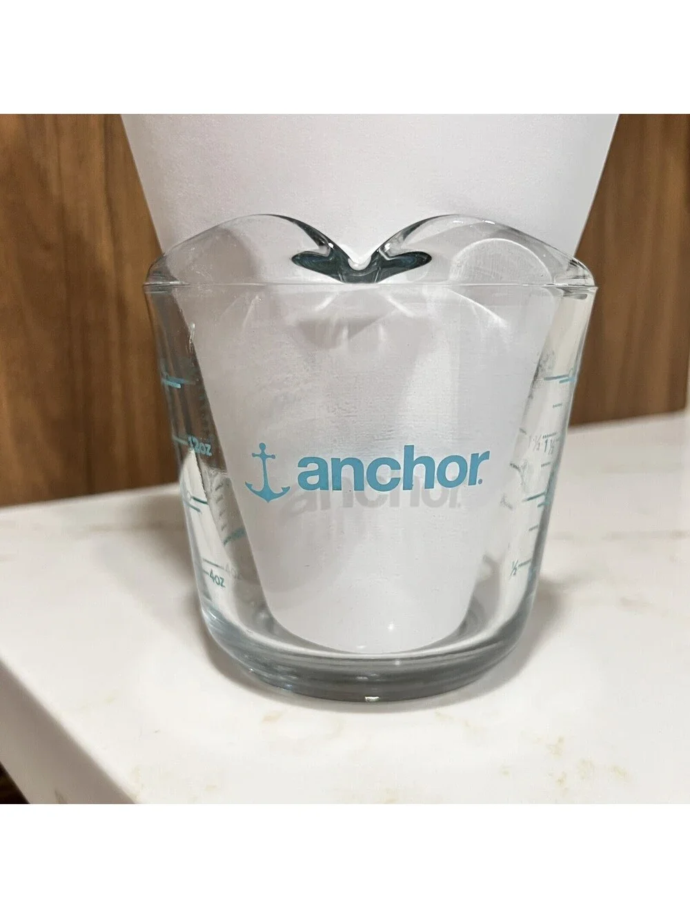 Vintage Anchor Hocking Glass Measuring 4 Cups Rare Blue Logo Mid-Century Kitchen